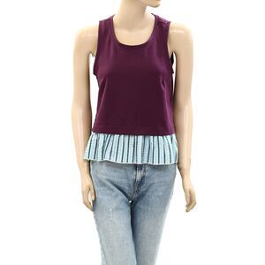 By Anthropologie Open-Back Twofer Tank Top Striped Ruffle Sleeveless S 271957